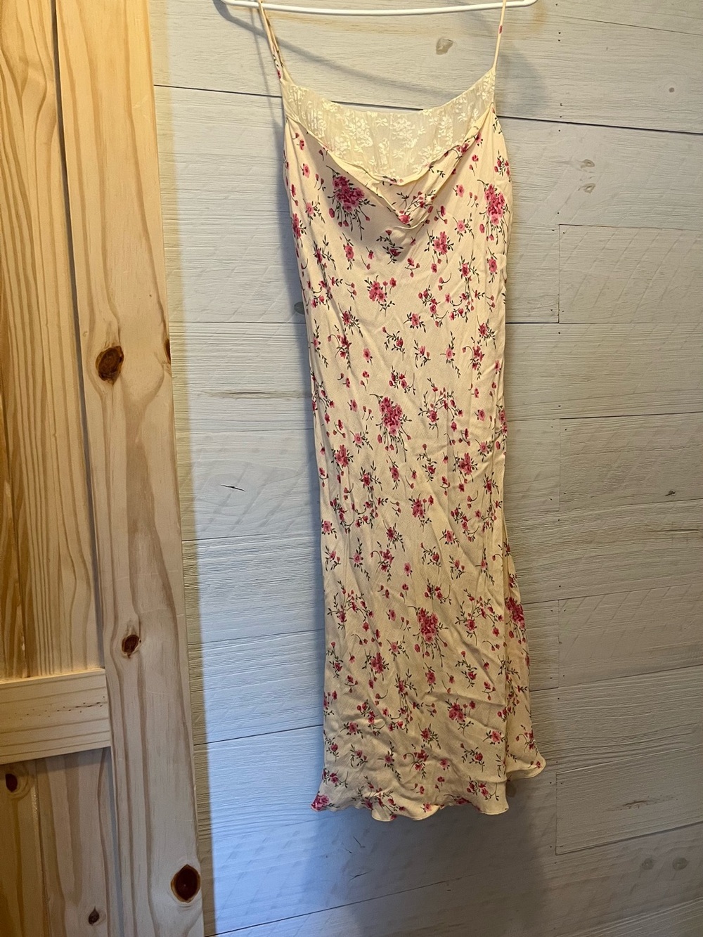 Hugo Buscati Cream Slip Dress with Pink Floral Print